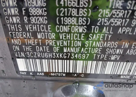 2019 Honda Hr-V Lx z USA, uszkodzony, nr VIN 3CZRU6H3XKG734697